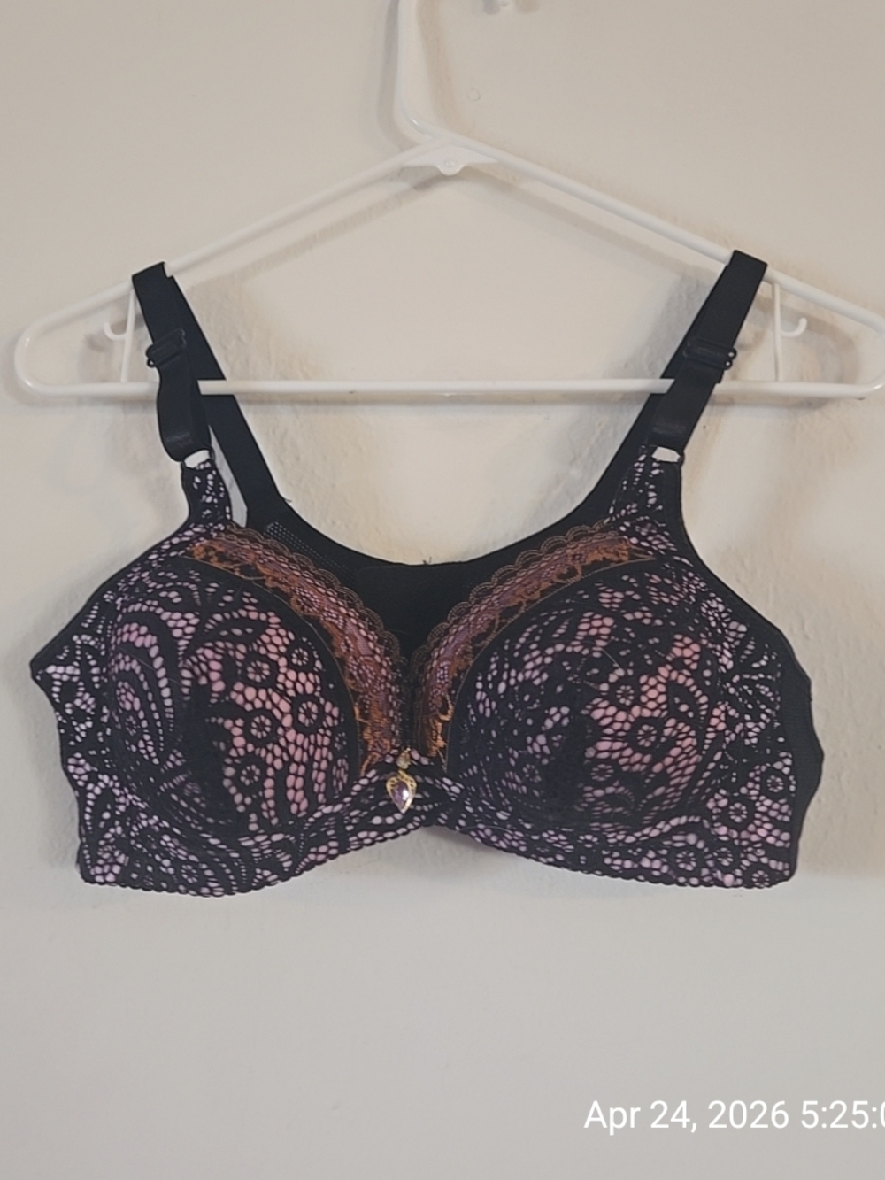 Black Lace Overlay Pink Tones Full-Coverage Bra
